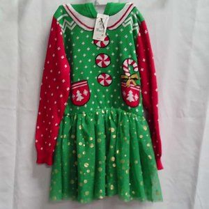 New Holiday Elf sweater dress, designed in a red and green Elf color palette